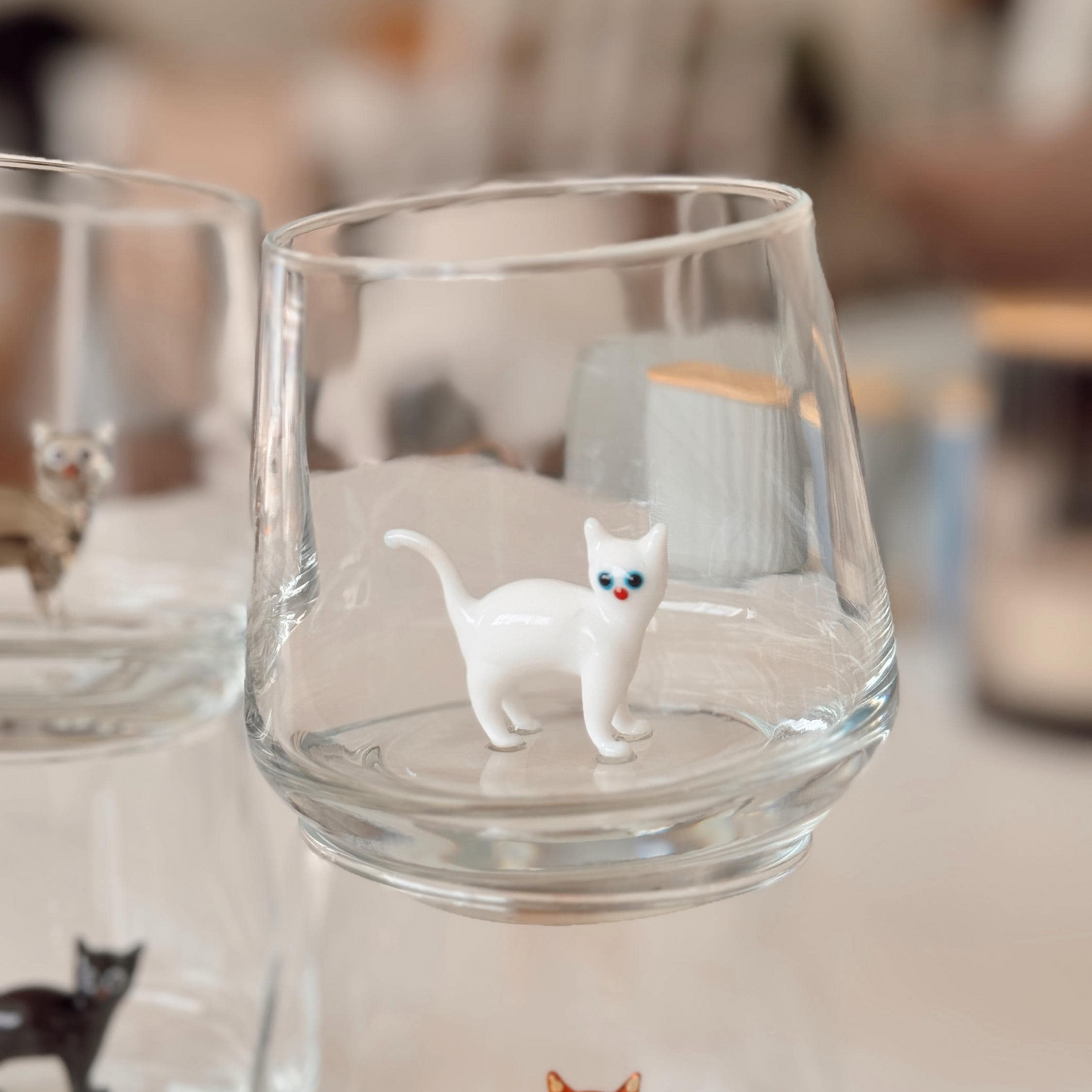 Drinking Murano Glass with Cat Figurine