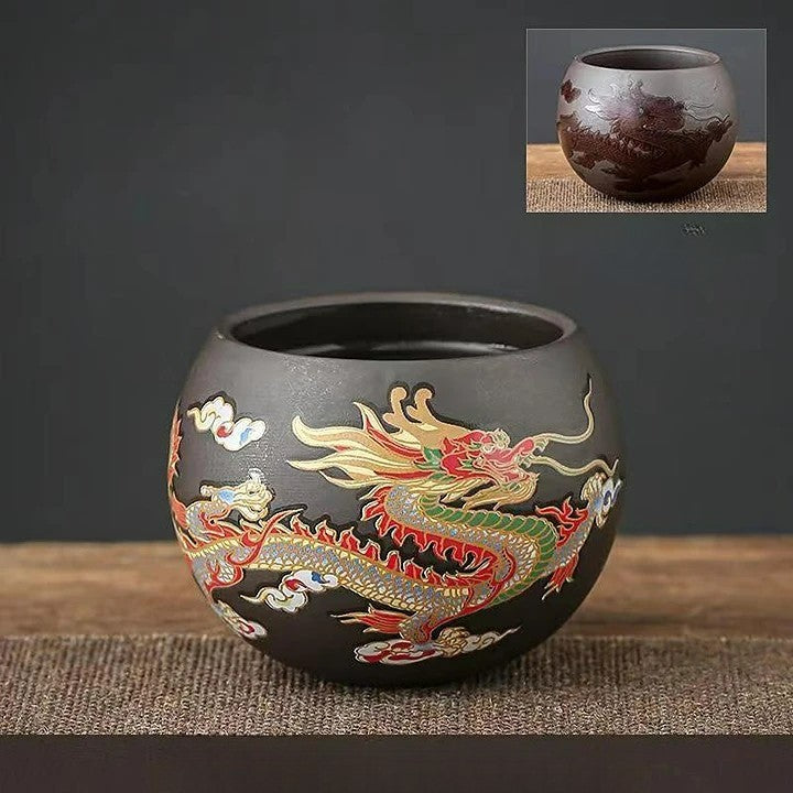 Dragon And Phoenix Purple Clay Teapot