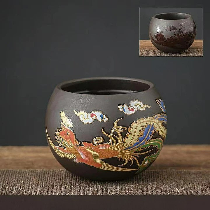 Dragon And Phoenix Purple Clay Teapot