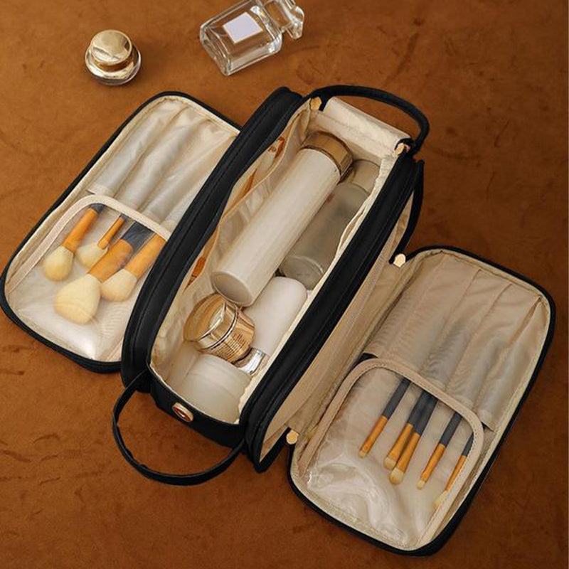 Dual-Zipper Travel Makeup Bag Large-Capacity High-Aesthetic Design